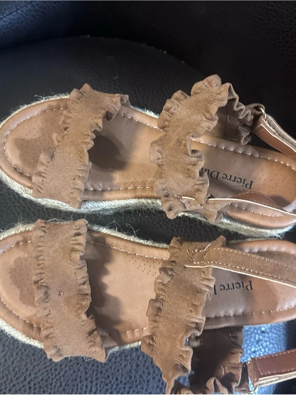 Pierre Dumas Size 6 Brown Ruffle Espadrille Platform Sandals